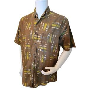 Woolrich Button Up Shirt Short Sleeve Mens Size Large Pockets Kayaks